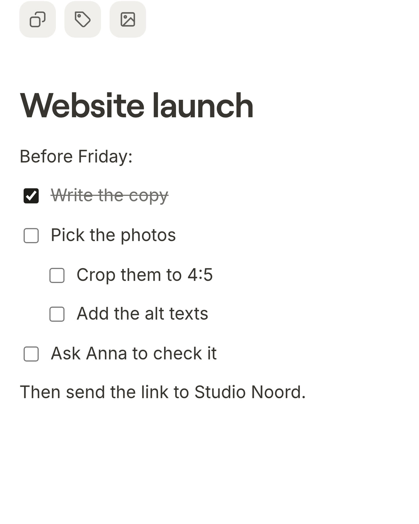 A checklist with two items indented under the one above