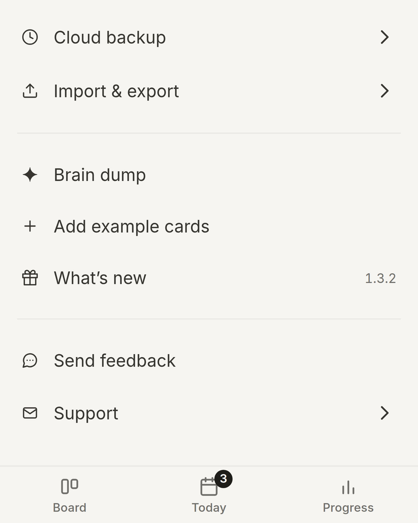 The profile menu with What’s new and the version number 1.3.2 next to it