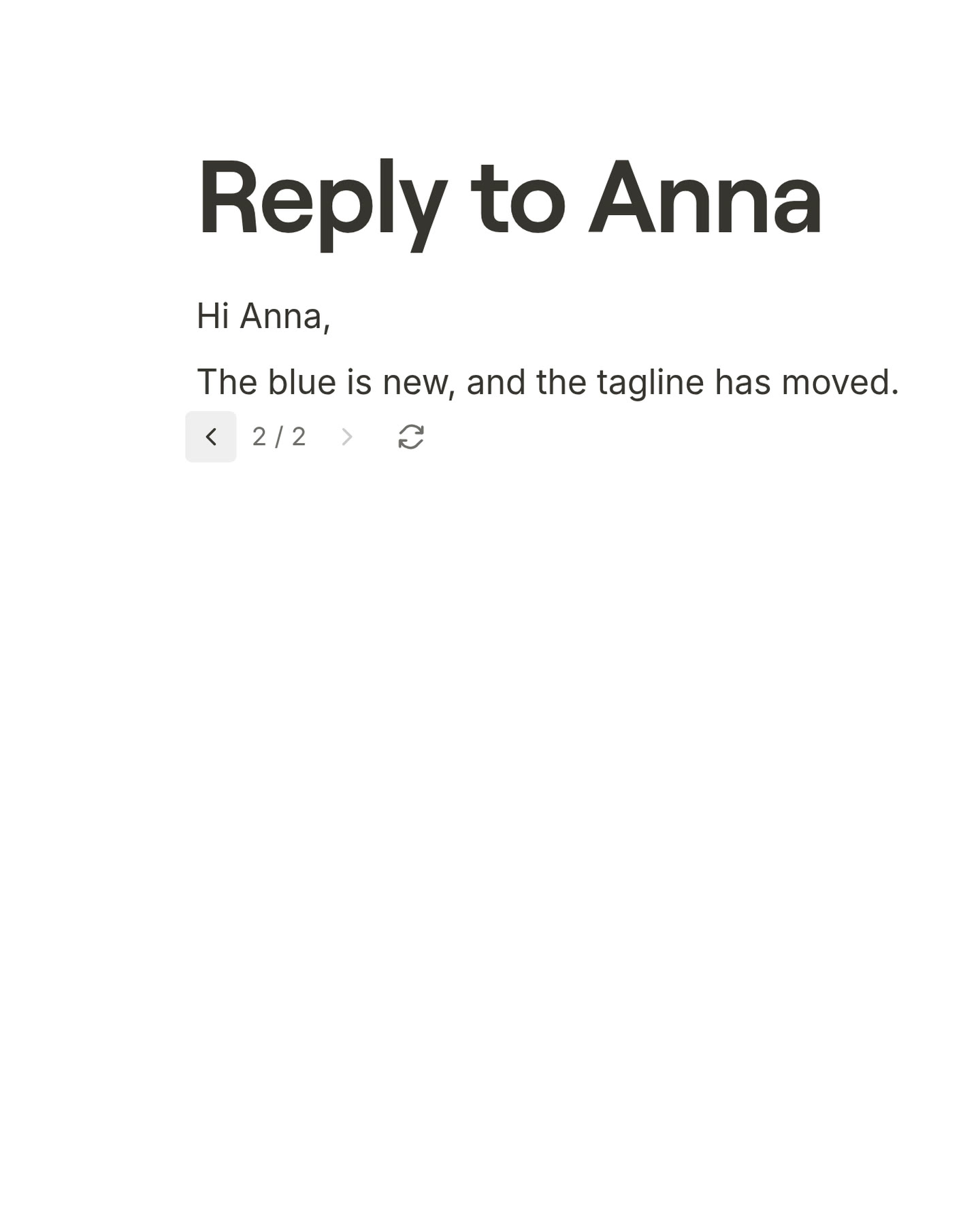 The same paragraph after the press, in new words, with 2 / 2 under it and the arrow back to the first version