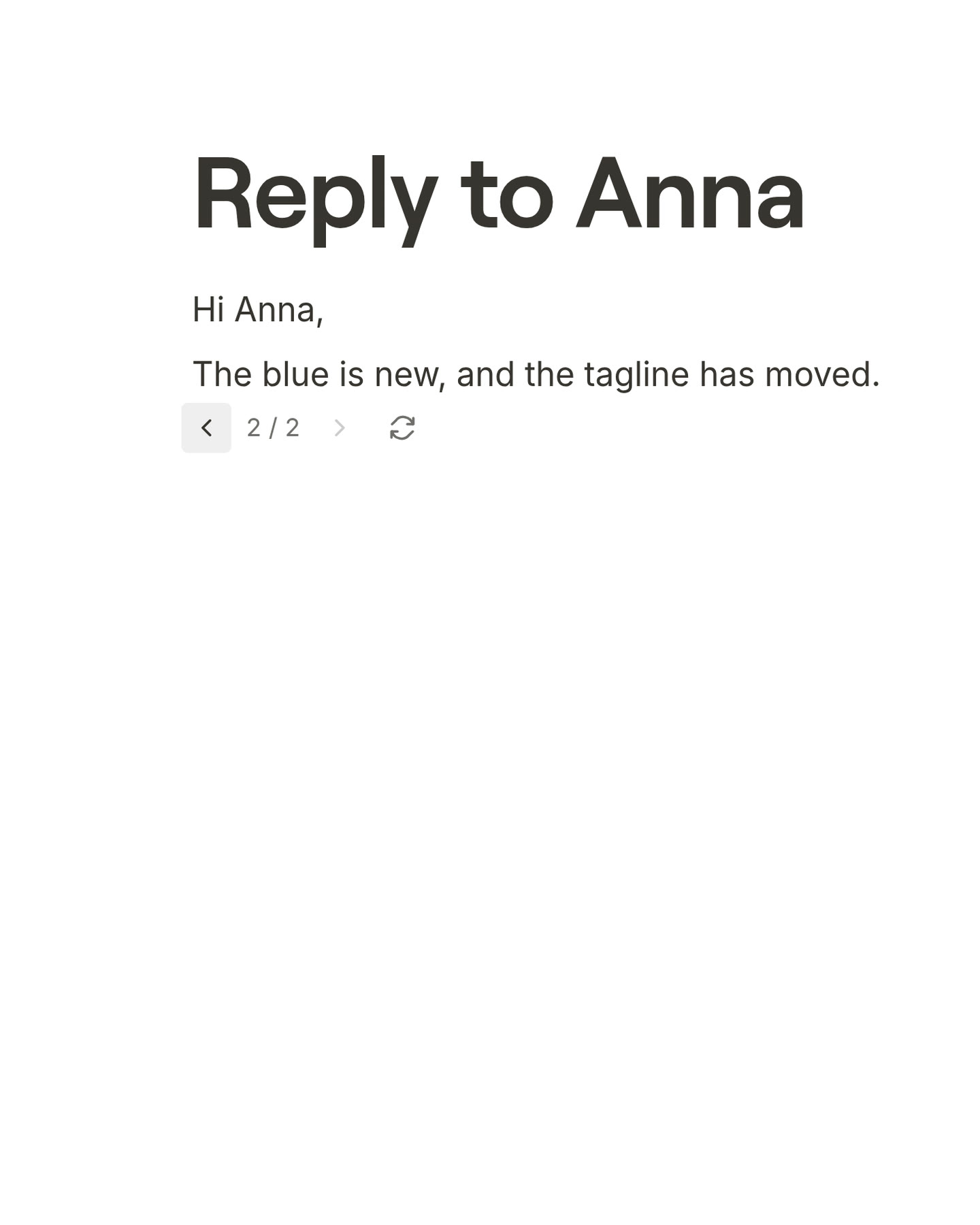 The same paragraph after the press, in new words, with 2 / 2 under it and the arrow back to the first version